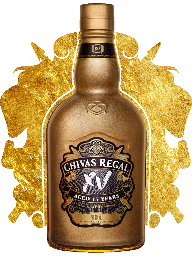 Chivas XV gold bottle with crest